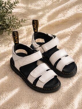 Dr. Martens Kids White Leather Triple-Strap Sandals